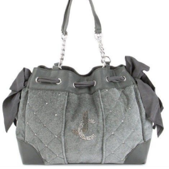 Juicy Couture Handbags - VINTAGE Juicy Couture Y2K Grey Crystal Velour Quilted Daydreamer Tote Bag
